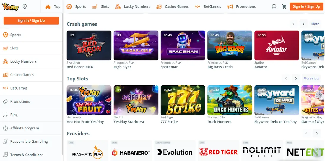YesPlay Casino and Sportsbook Screenshot